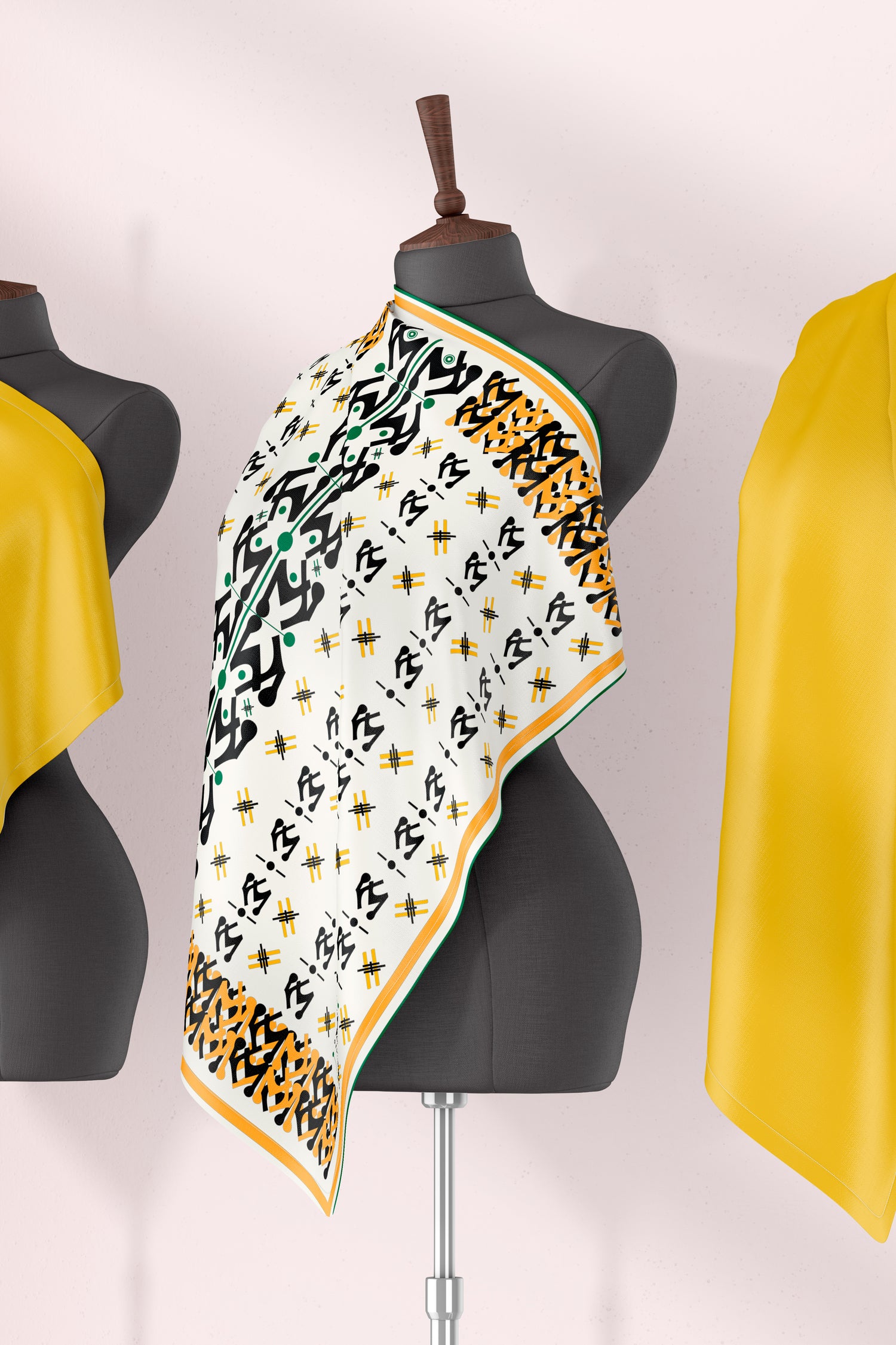silk scarf yellow and white